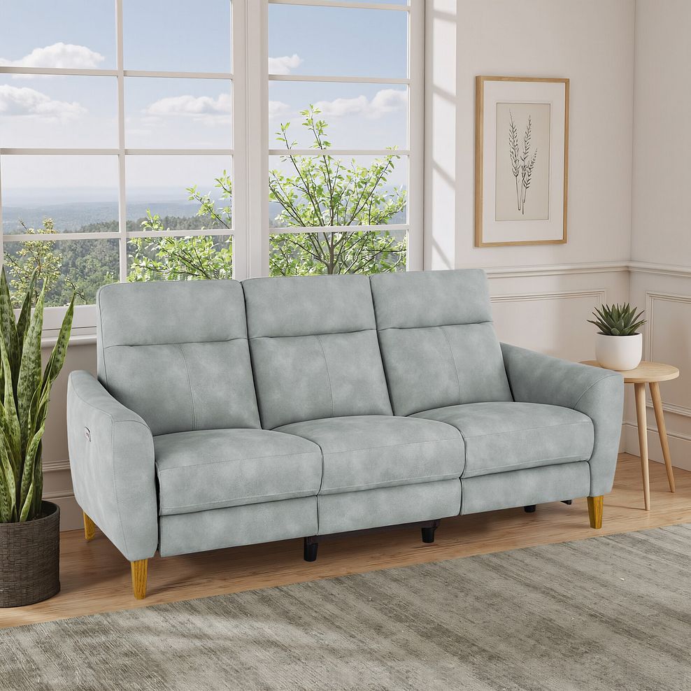 Dylan 3 Seater Electric Recliner Sofa in Oxford Silver Fabric 1