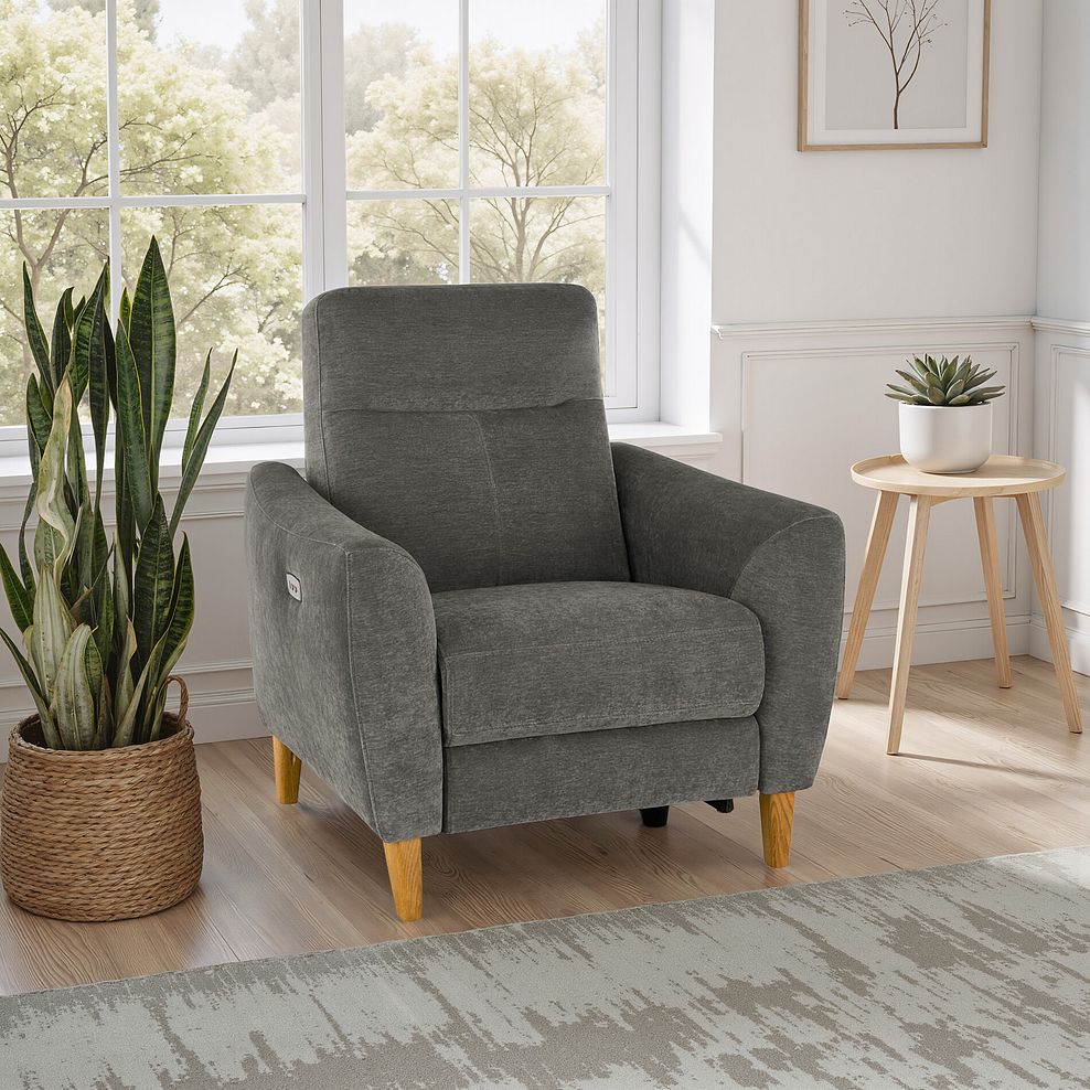 Dylan Electric Recliner Armchair in Darwin Charcoal Fabric 1