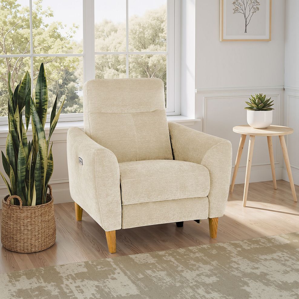 Dylan Electric Recliner Armchair in Darwin Ivory Fabric 1