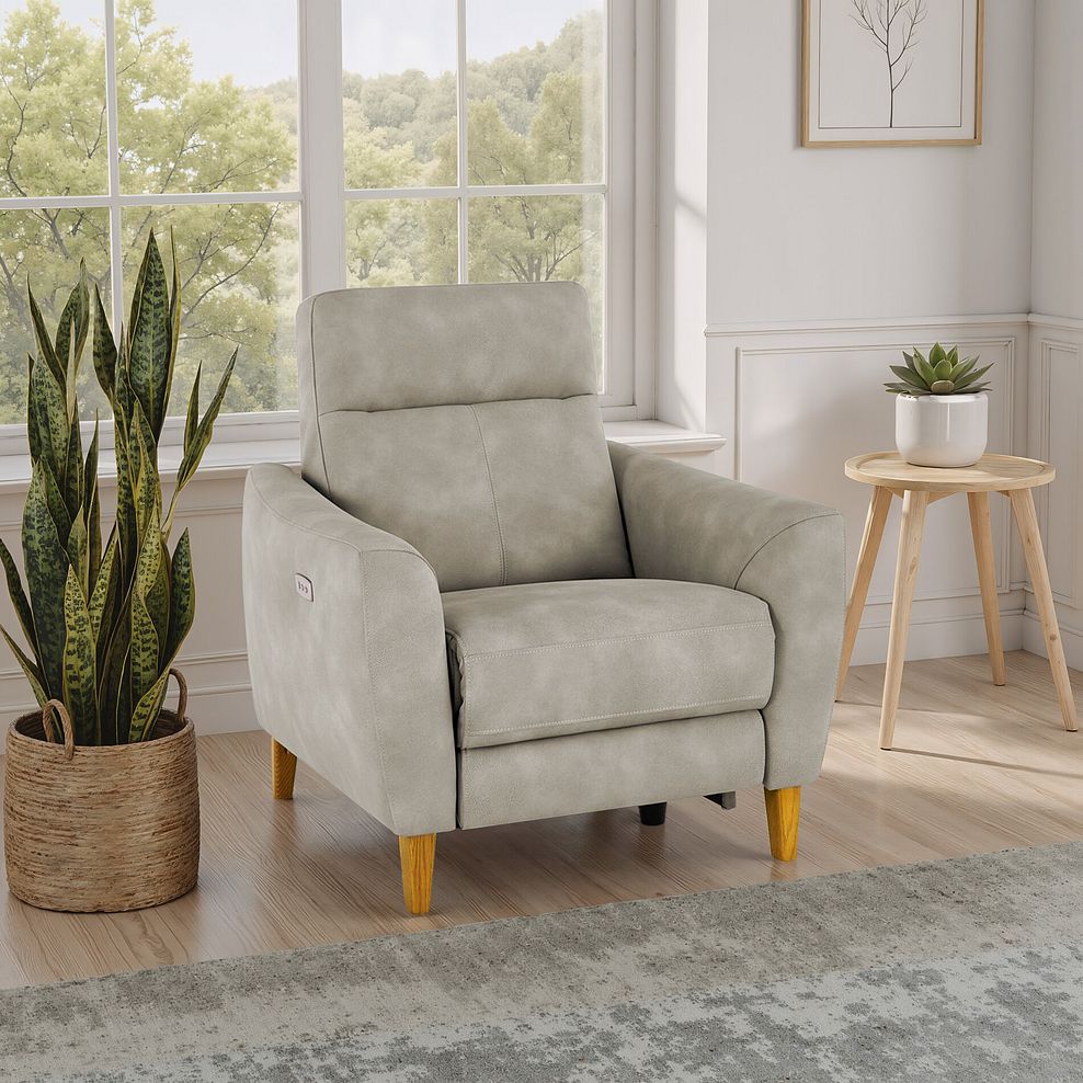 Dylan Electric Recliner Armchair in Oxford Beige Fabric 1