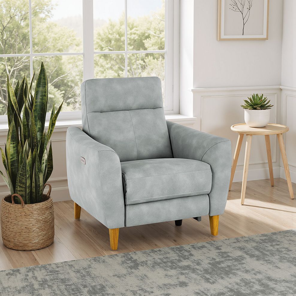 Dylan Electric Recliner Armchair in Oxford Silver Fabric 1