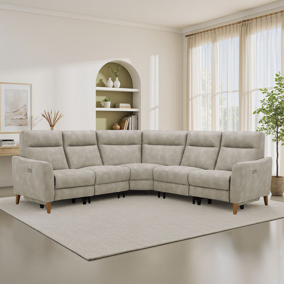 Dylan Large Corner Power Recliner Sofa in Oxford Beige Fabric 1