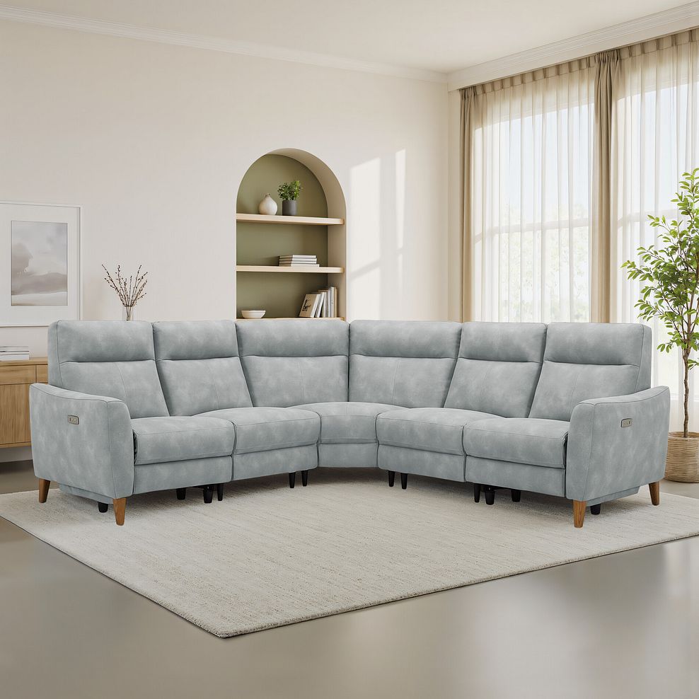 Dylan Large Corner Power Recliner Sofa in Oxford Silver Fabric 1