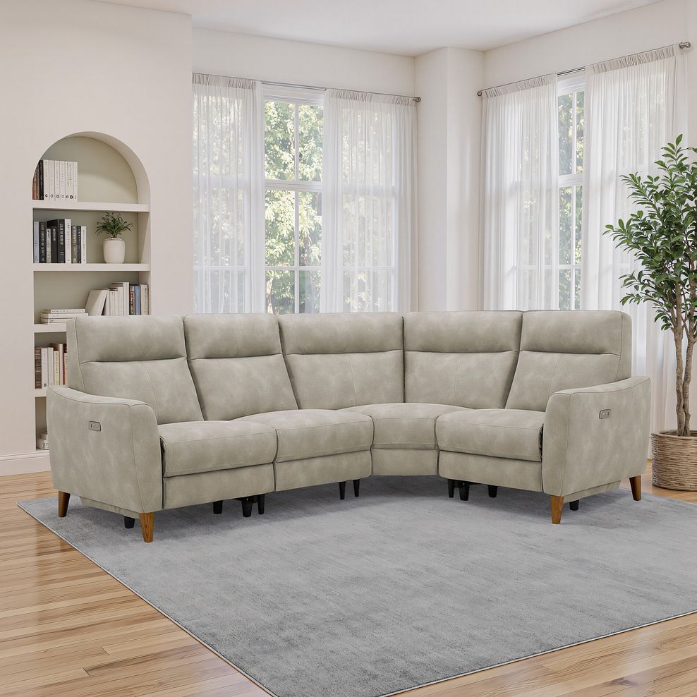 Dylan Left Hand Corner Power Recliner Sofa in Oxford Beige Fabric 1