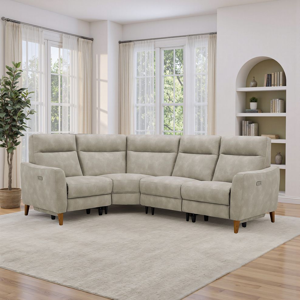 Dylan Right Hand Corner Power Recliner Sofa in Oxford Beige Fabric 1