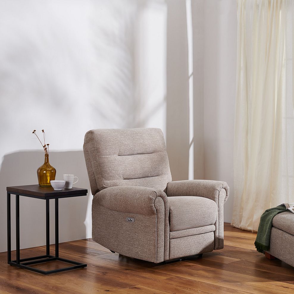 Eastbourne Recliner Armchair with USB in Jetta Beige Fabric 2