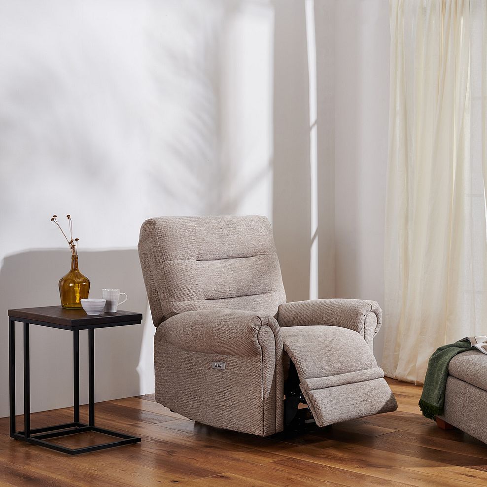 Eastbourne Recliner Armchair with USB in Jetta Beige Fabric 1