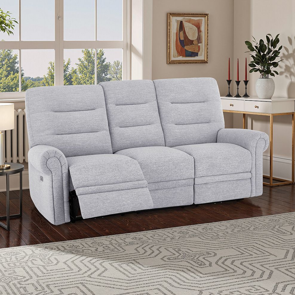 Eastbourne Recliner 3 Seater with USB in Keswick Dove Fabric 1
