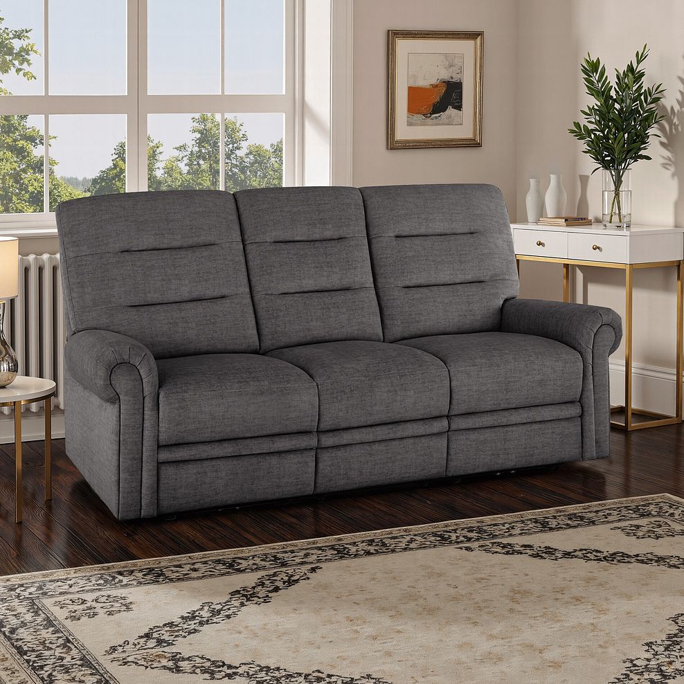 Eastbourne 3 Seater Sofa in Plush Charcoal Fabric 1