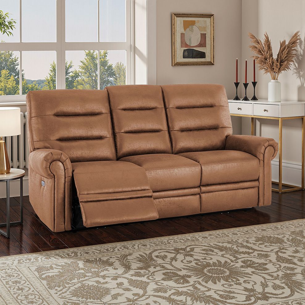 Eastbourne Recliner 3 Seater with USB - Ranch Brown Fabric 1