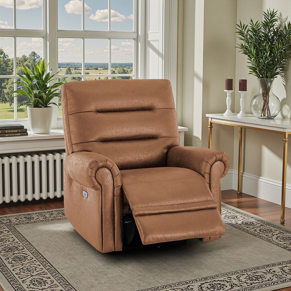 Eastbourne Recliner Armchair with USB - Ranch Brown Fabric 1
