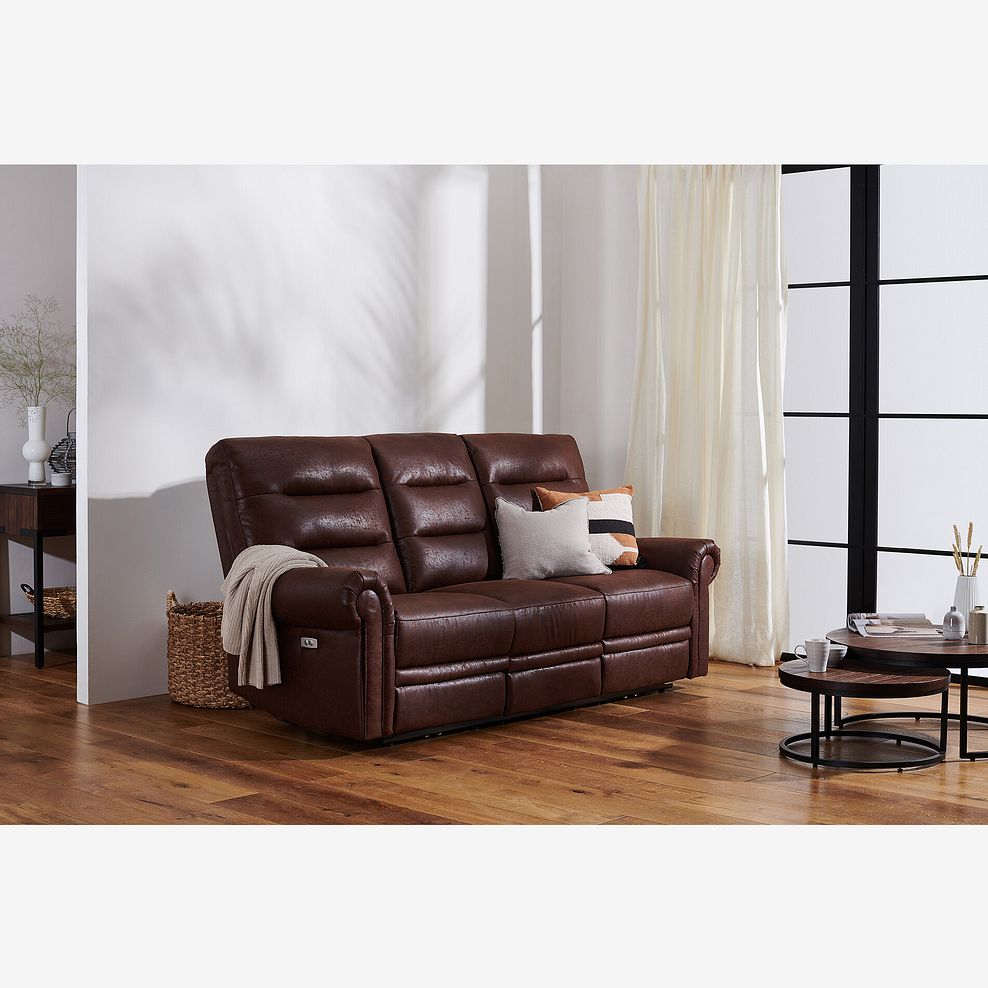 Eastbourne Recliner 3 Seater with USB - Ranch Dark Brown Fabric 1
