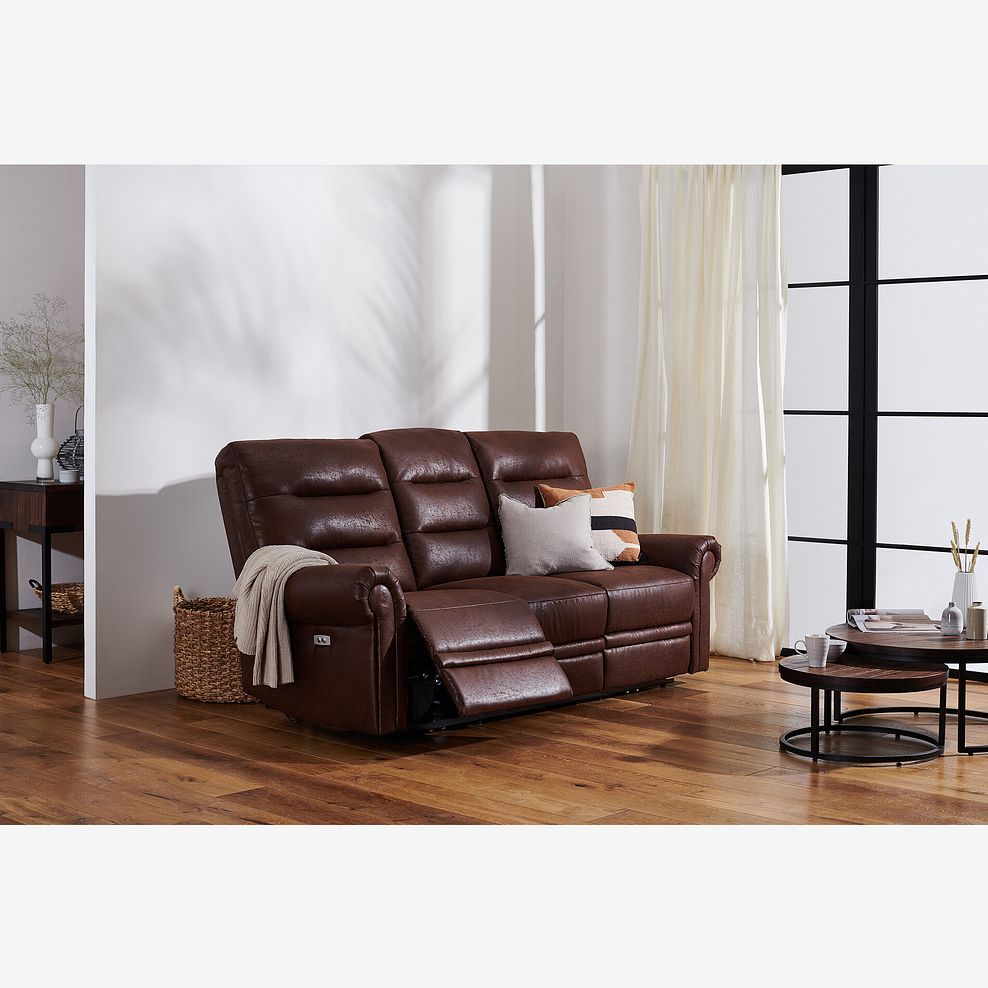 Eastbourne Recliner 3 Seater with USB - Ranch Dark Brown Fabric 2