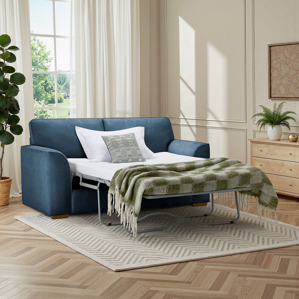 Eastley 2 Seater Sofa Bed in Limoge Prussian Blue Fabric with Silver Scatters 1