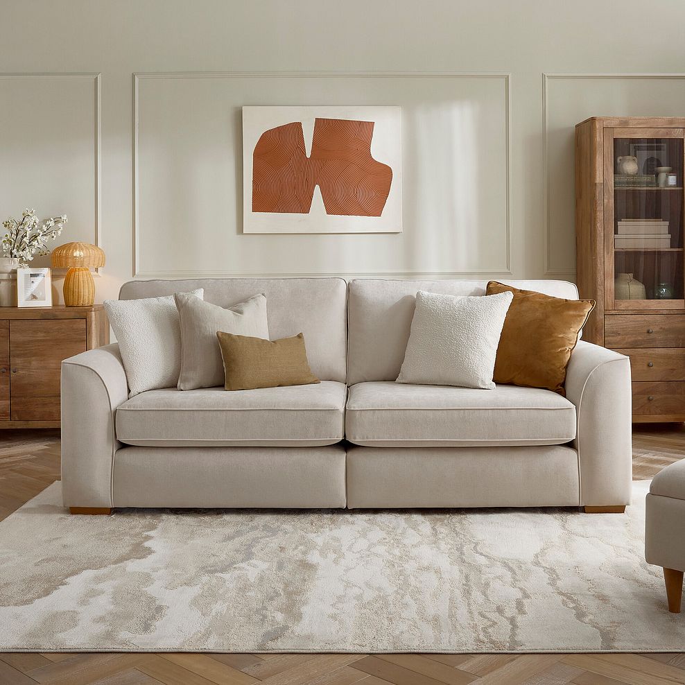 Eastley 4 Seater Sofa in Limoge Beige Fabric with Beige Scatters 2