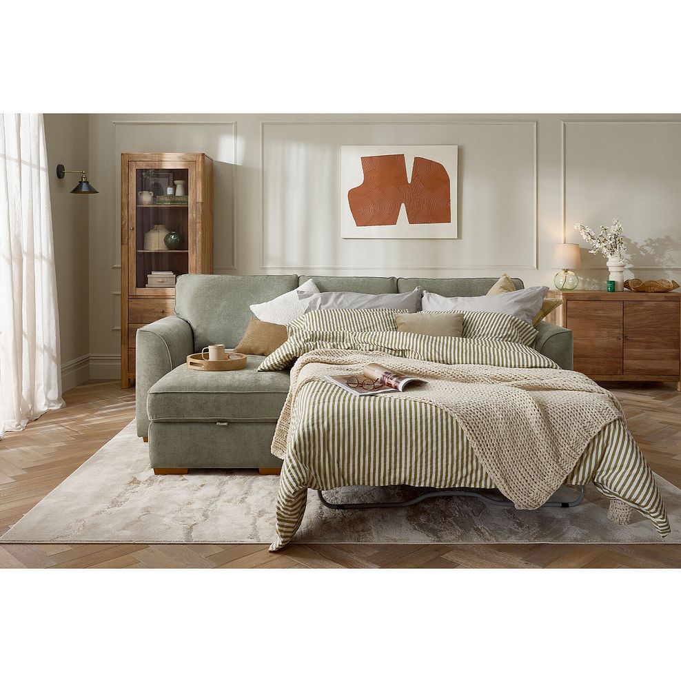 Eastley Left Hand Chaise Sofa Bed with Storage in Limoge Green Fabric with Beige Scatters 1