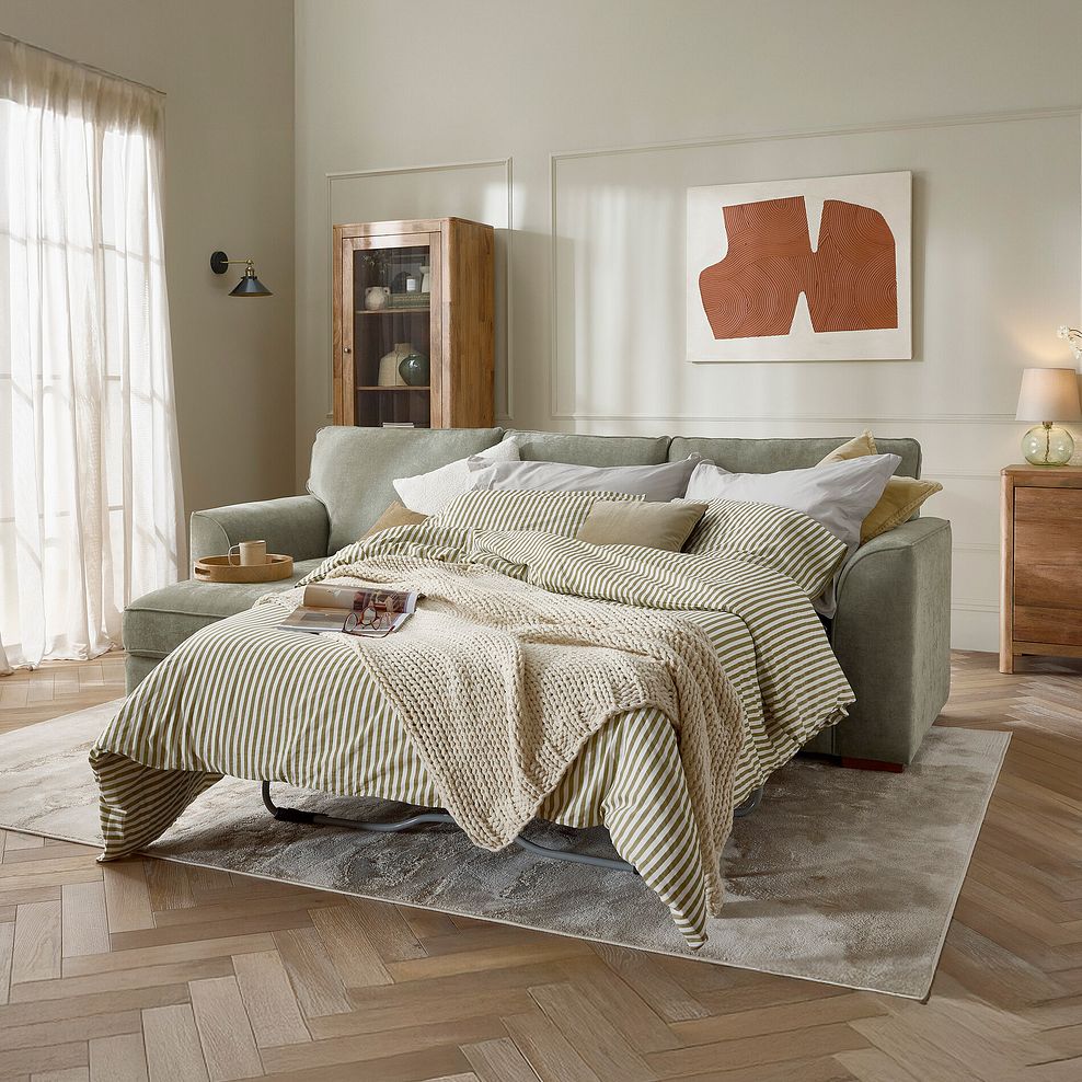 Eastley Left Hand Chaise Sofa Bed with Storage in Limoge Green Fabric with Beige Scatters 1