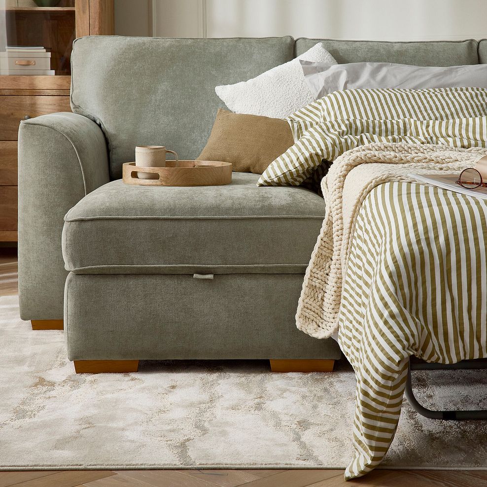 Eastley Left Hand Chaise Sofa Bed with Storage in Limoge Green Fabric with Beige Scatters 5