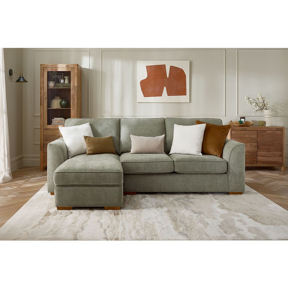 Eastley Left Hand Chaise Sofa in Limoge Green Fabric with Beige Scatters 1