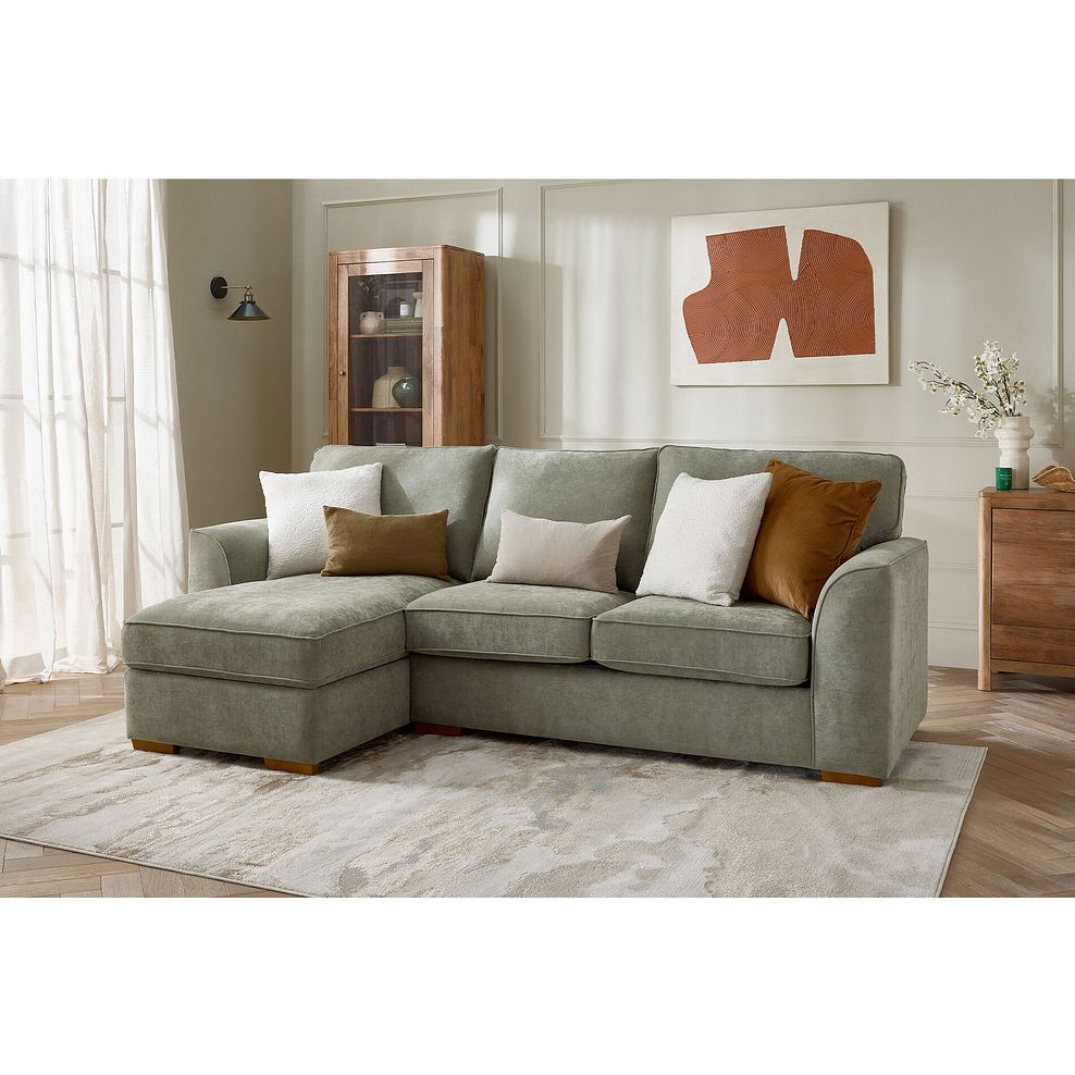 Eastley Left Hand Chaise Sofa in Limoge Green Fabric with Beige Scatters 2