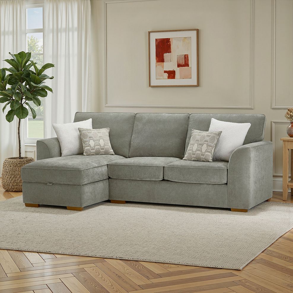 Eastley Left Hand Chaise Sofa with Storage in Limoge Green Fabric with Beige Scatters 14