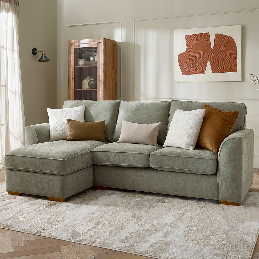 Eastley Left Hand Chaise Sofa with Storage in Limoge Green Fabric with Beige Scatters 3
