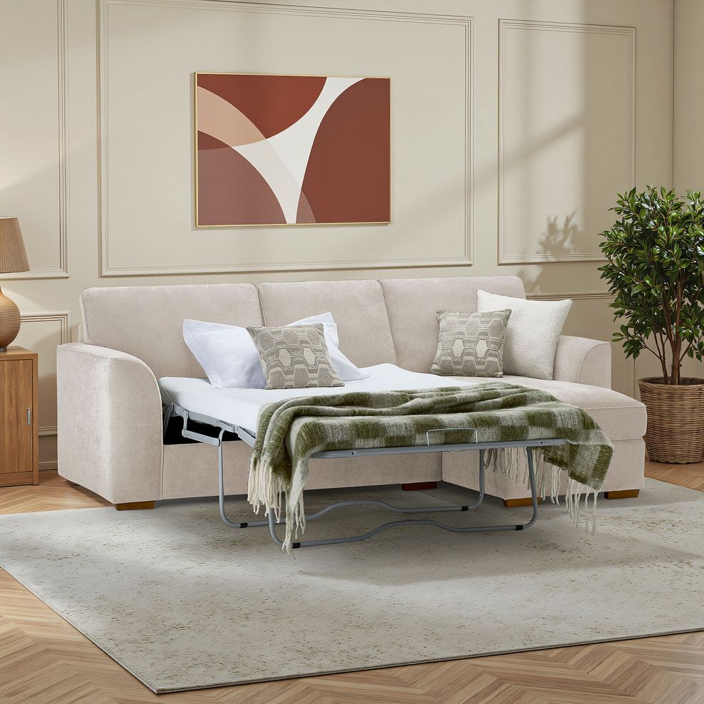 Eastley Right Hand Chaise Sofa Bed with Storage in Limoge Beige Fabric with Beige Scatters 1