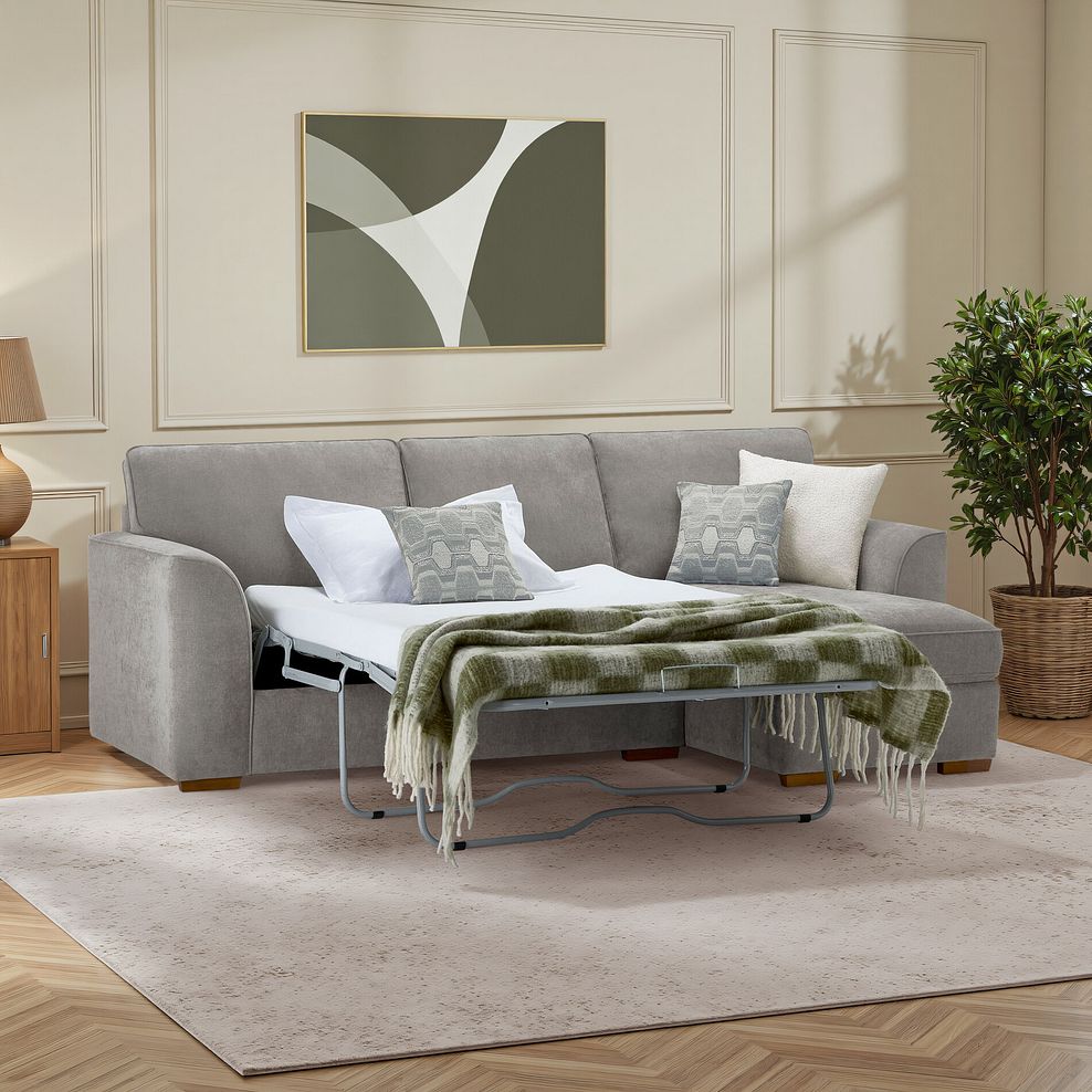 Eastley Right Hand Chaise Sofa Bed with Storage in Limoge Fog Fabric with Silver Scatters 1