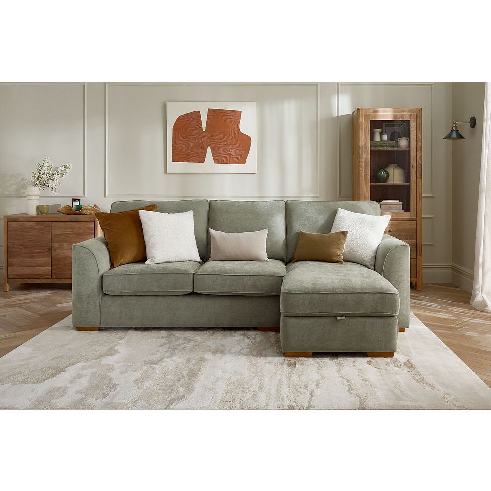 Eastley Right Hand Chaise Sofa Bed with Storage in Limoge Green Fabric with Beige Scatters 2