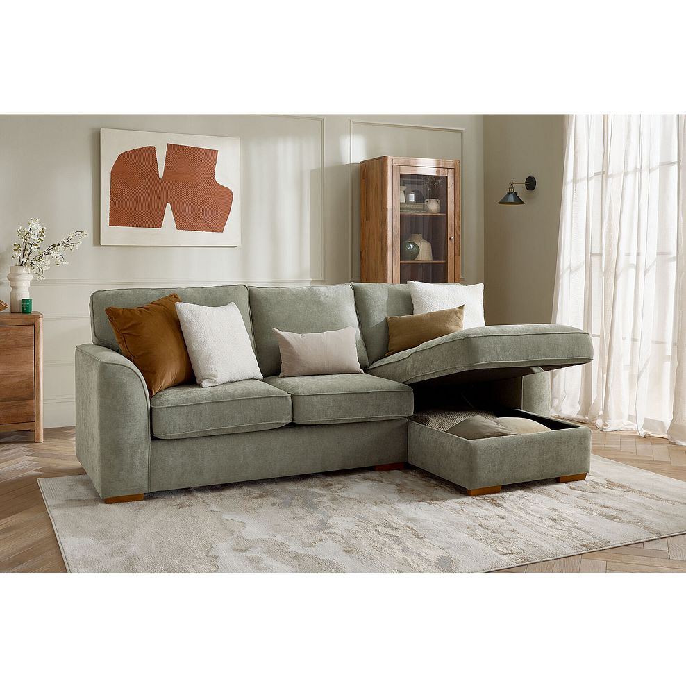 Eastley Right Hand Chaise Sofa Bed with Storage in Limoge Green Fabric with Beige Scatters 3