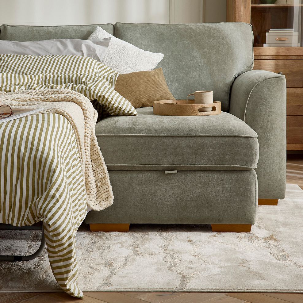 Eastley Right Hand Chaise Sofa Bed with Storage in Limoge Green Fabric with Beige Scatters 5