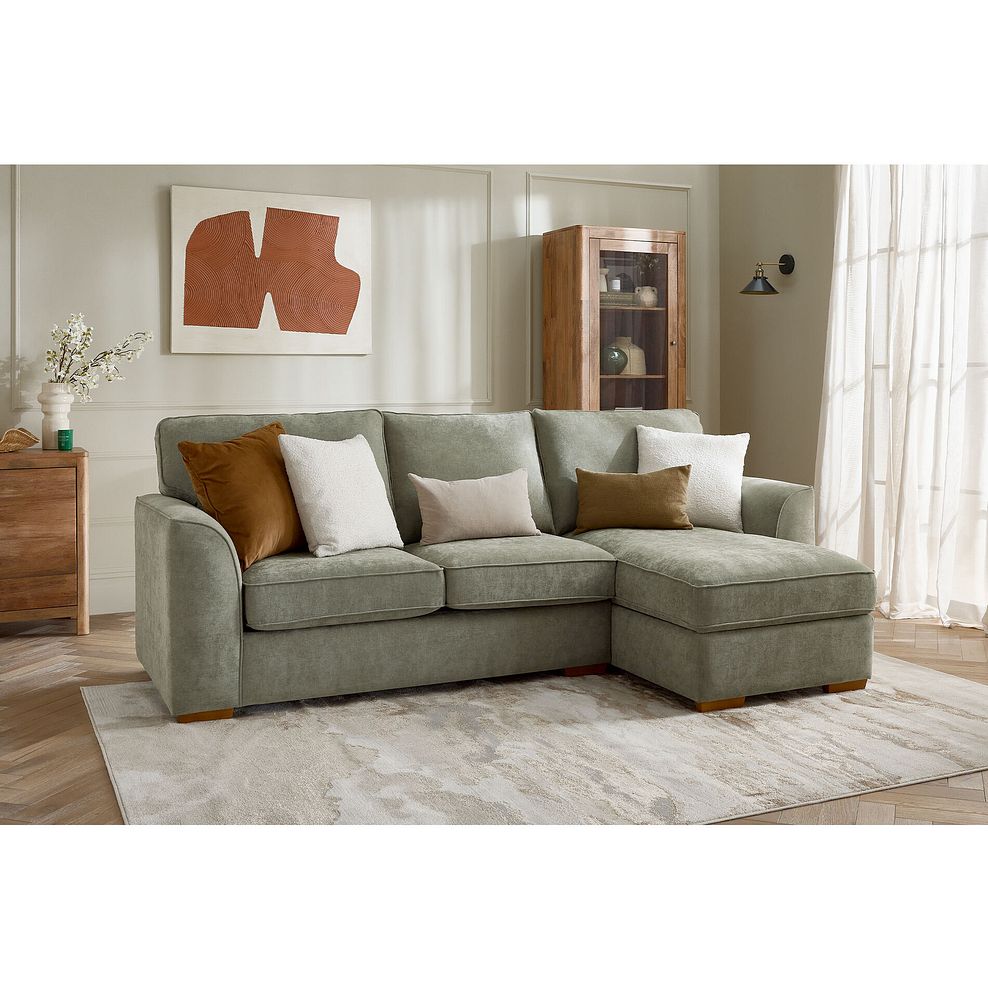 Eastley Right Hand Chaise Sofa in Limoge Green Fabric with Beige Scatters 1