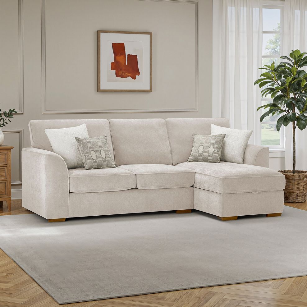 Eastley Right Hand Chaise Sofa with Storage in Limoge Beige Fabric with Beige Scatters 1