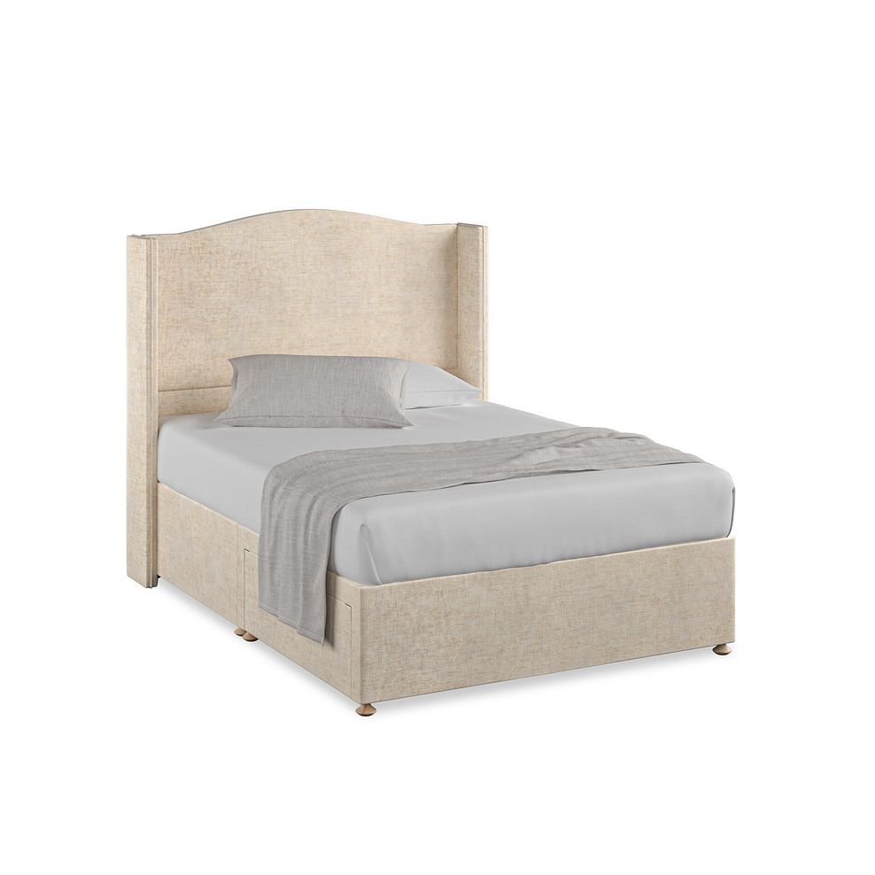 Eden Double 2 Drawer Divan Bed with Winged Headboard in Brooklyn Fabric - Eggshell 1