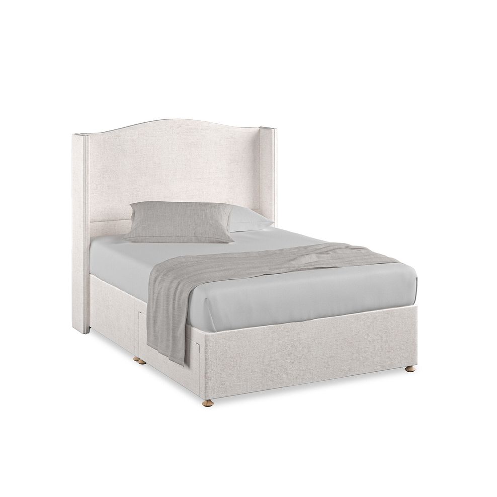 Eden Double 2 Drawer Divan Bed with Winged Headboard in Brooklyn Fabric - Lace White Thumbnail 1