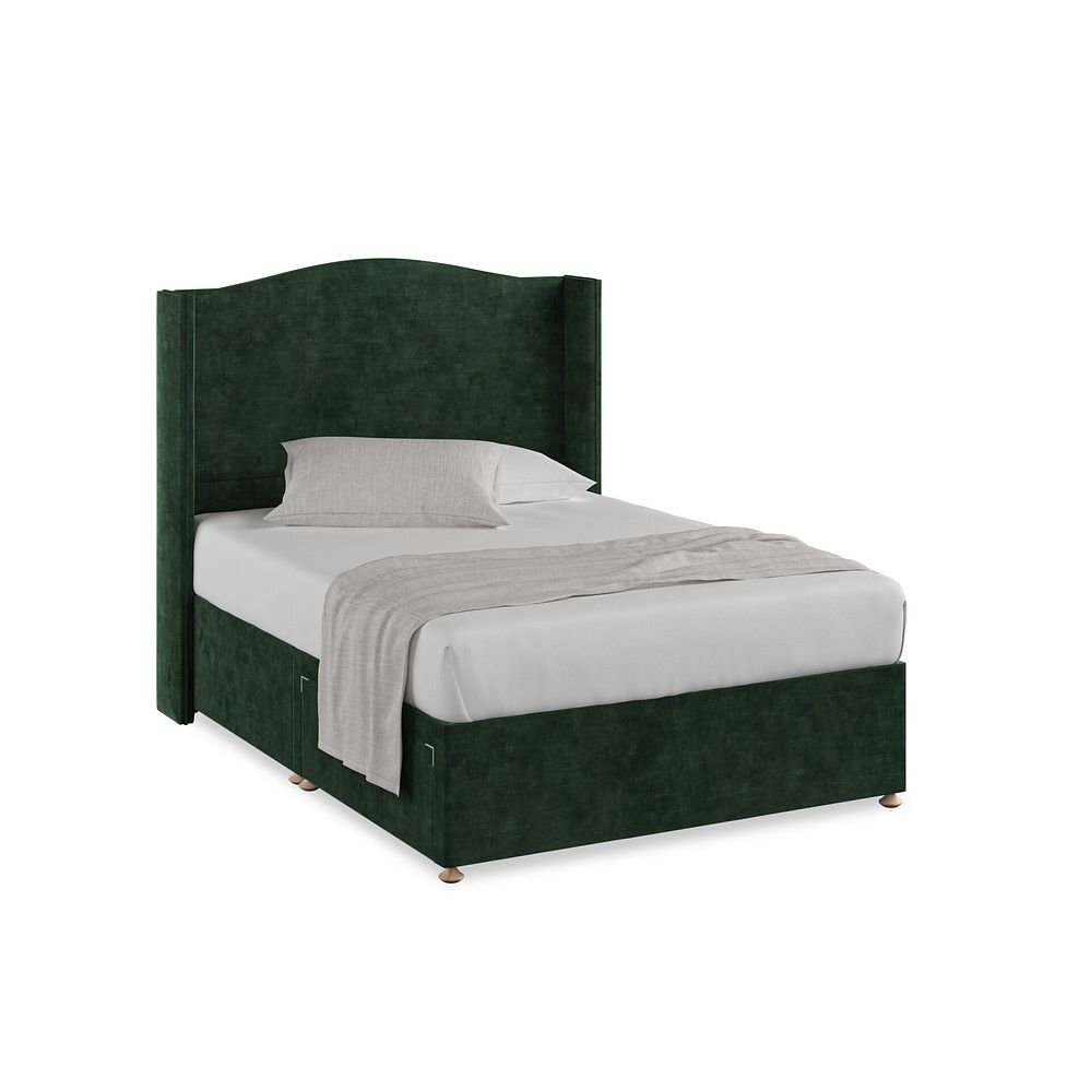 Eden Double 2 Drawer Divan Bed with Winged Headboard in Heritage Velvet - Bottle Green 1