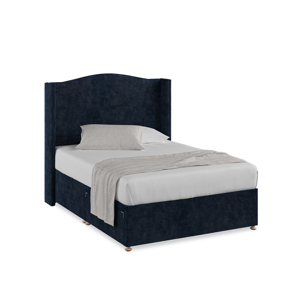 Eden Double 2 Drawer Divan Bed with Winged Headboard in Heritage Velvet - Royal Blue 1