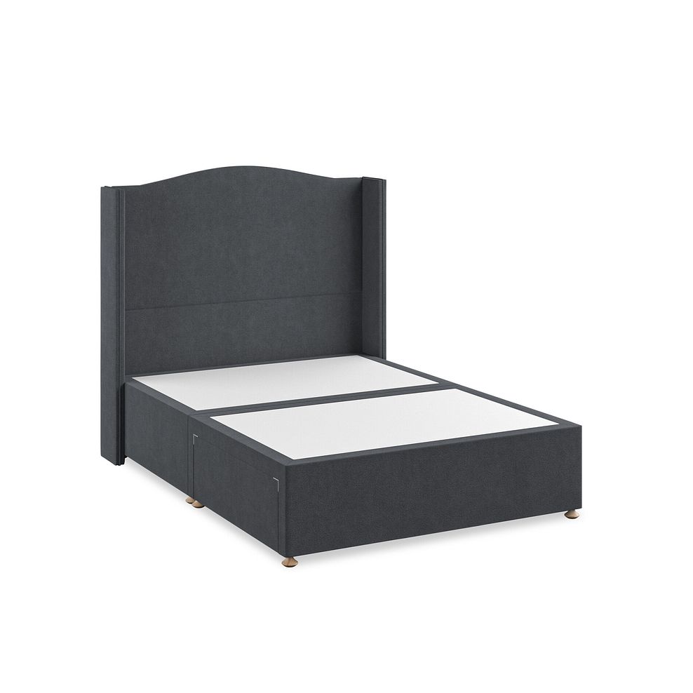 Eden Double 2 Drawer Divan Bed with Winged Headboard in Venice Fabric - Anthracite 2