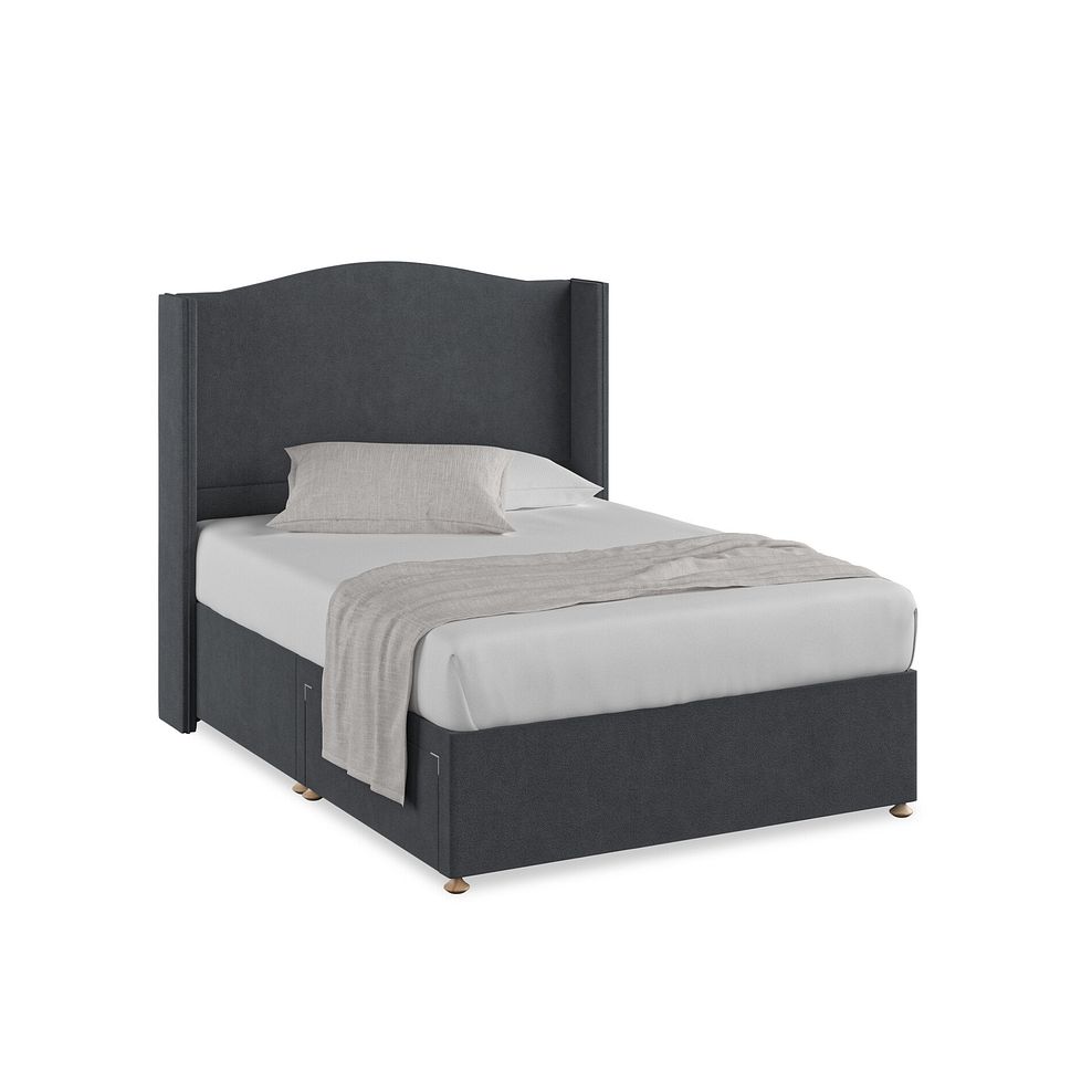 Eden Double 2 Drawer Divan Bed with Winged Headboard in Venice Fabric - Anthracite