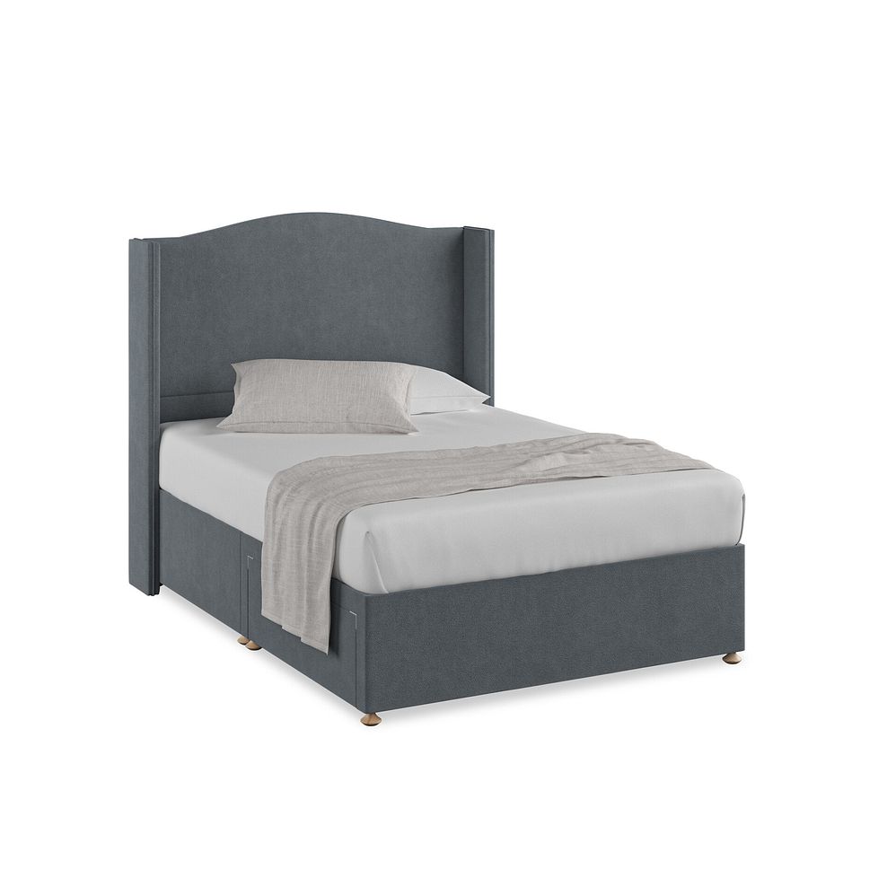 Eden Double 2 Drawer Divan Bed with Winged Headboard in Venice Fabric - Graphite 1