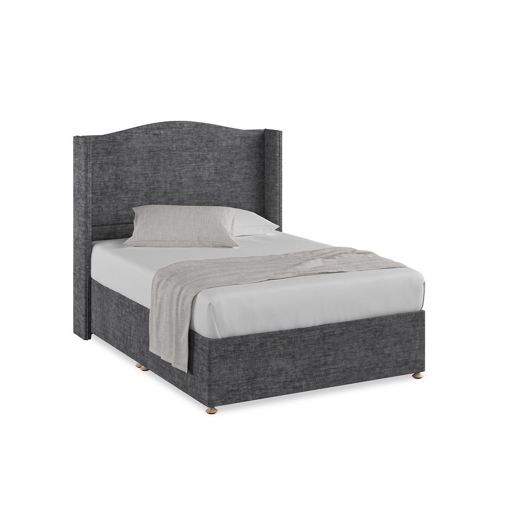 Eden Double Divan Bed with Winged Headboard in Brooklyn Fabric - Asteroid Grey