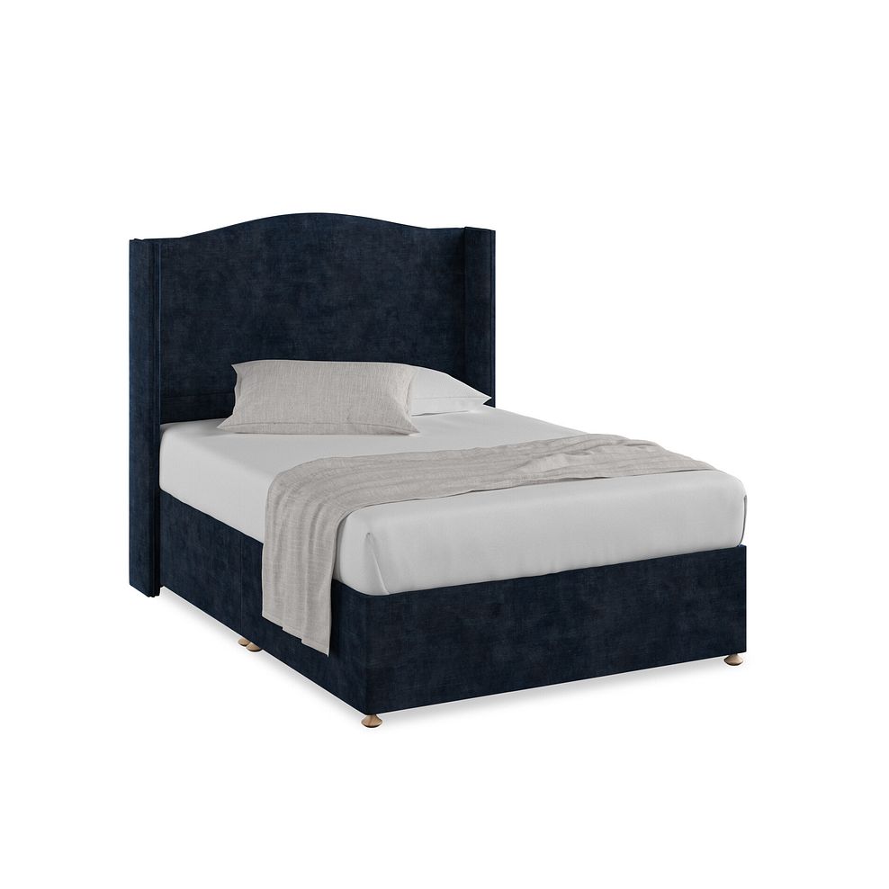 Eden Double Divan Bed with Winged Headboard in Heritage Velvet - Royal Blue