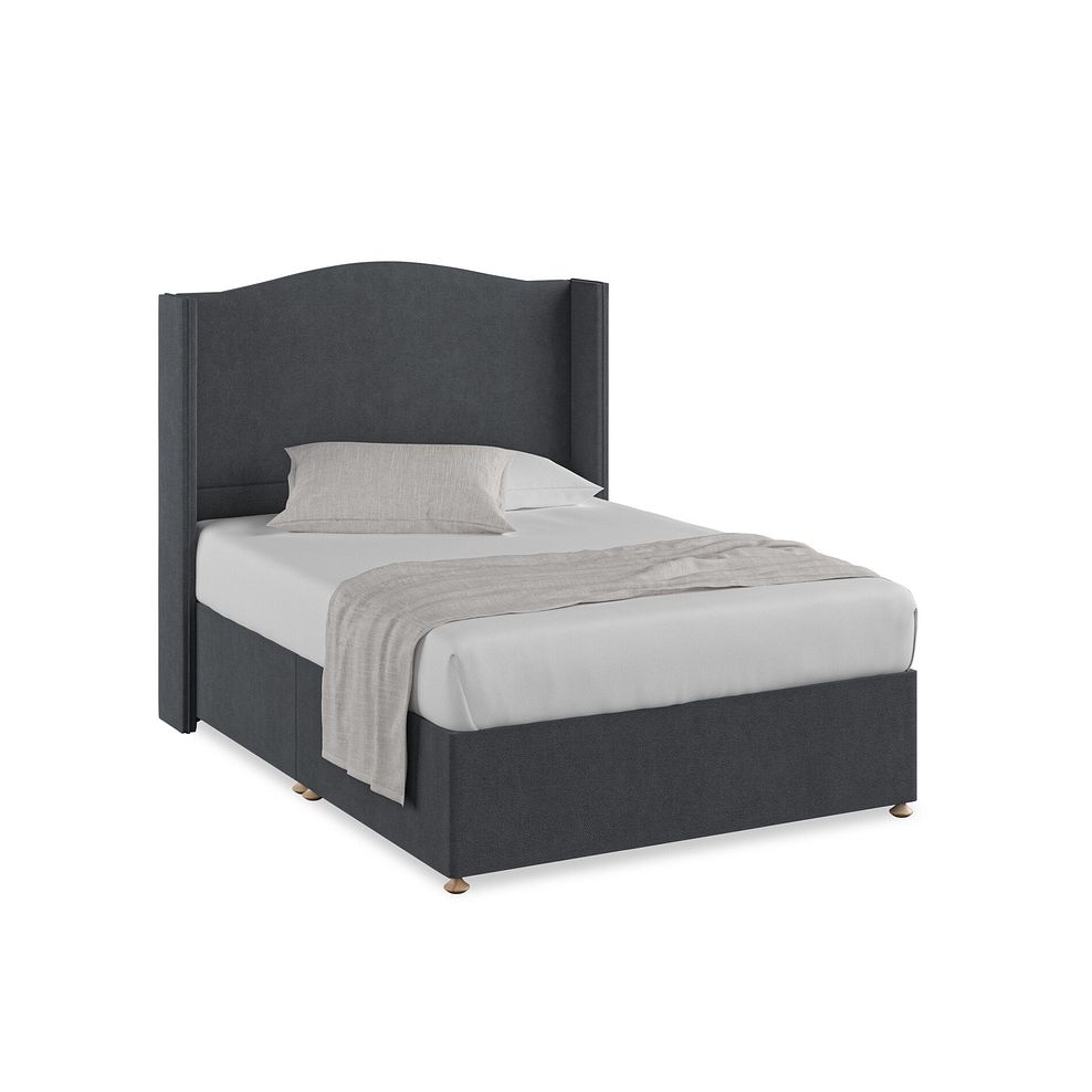 Eden Double Divan Bed with Winged Headboard in Venice Fabric - Anthracite 1