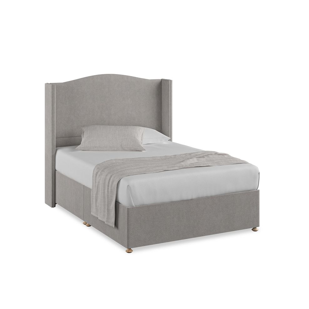 Eden Double Divan Bed with Winged Headboard in Venice Fabric - Grey 1