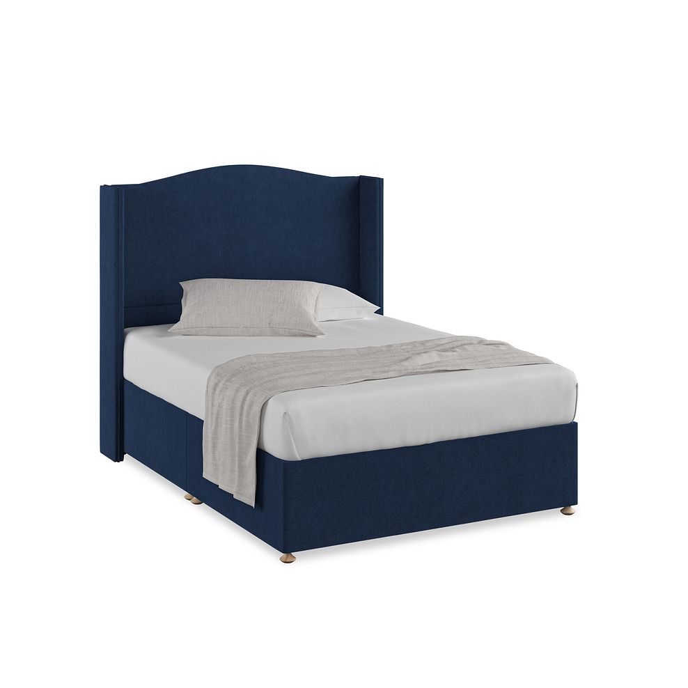 Eden Double Divan Bed with Winged Headboard in Venice Fabric - Marine 1