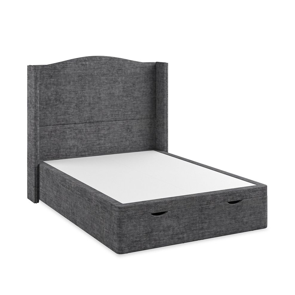 Eden Double Ottoman Storage Bed with Winged Headboard in Brooklyn Fabric - Asteroid Grey Thumbnail 2