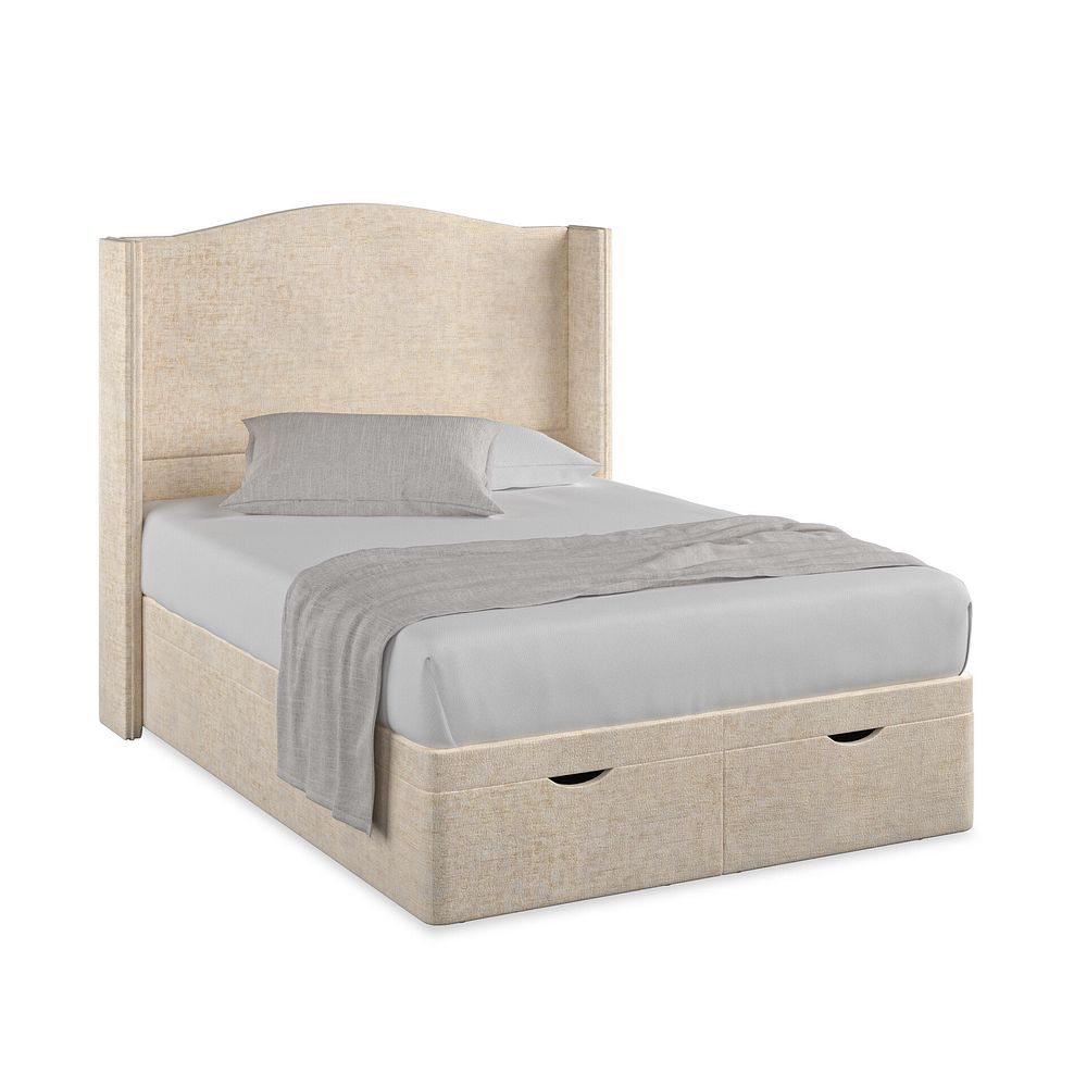 Eden Double Ottoman Storage Bed with Winged Headboard in Brooklyn Fabric - Eggshell 1