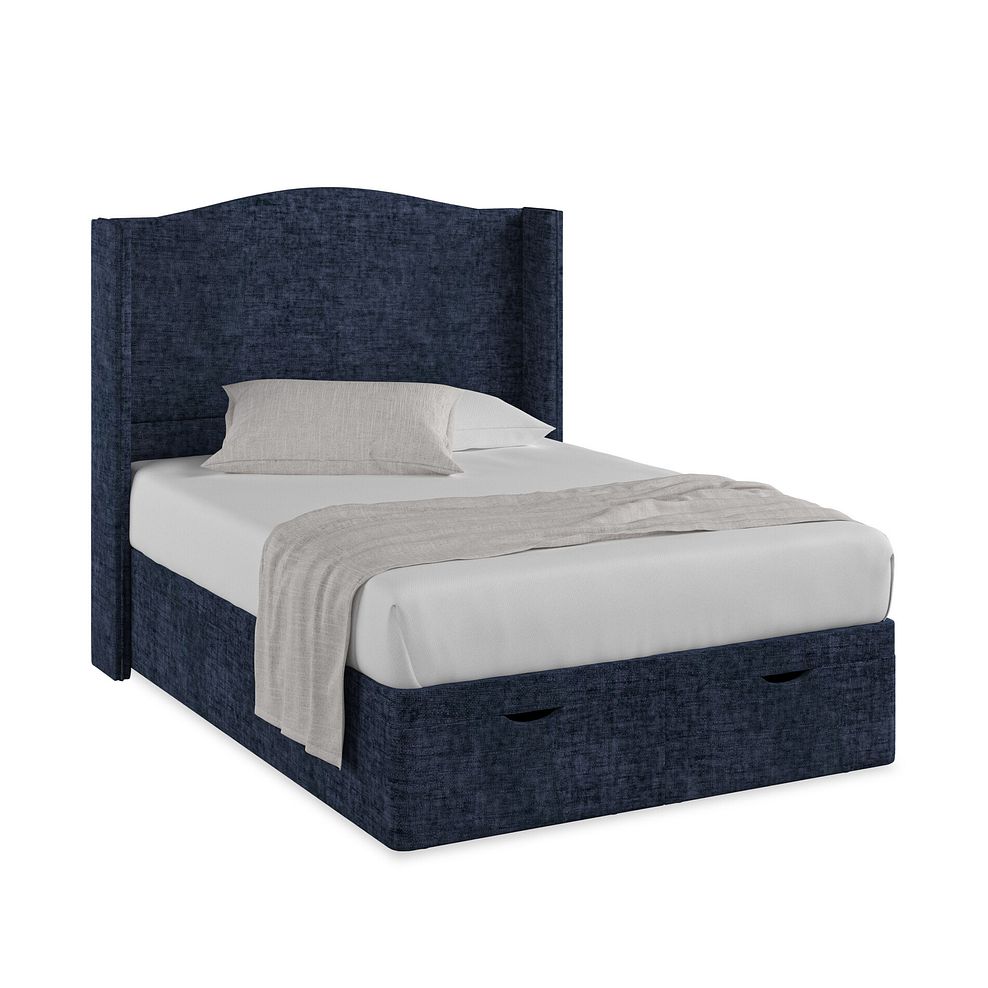 Eden Double Ottoman Storage Bed with Winged Headboard in Brooklyn Fabric - Hummingbird Blue Thumbnail 1