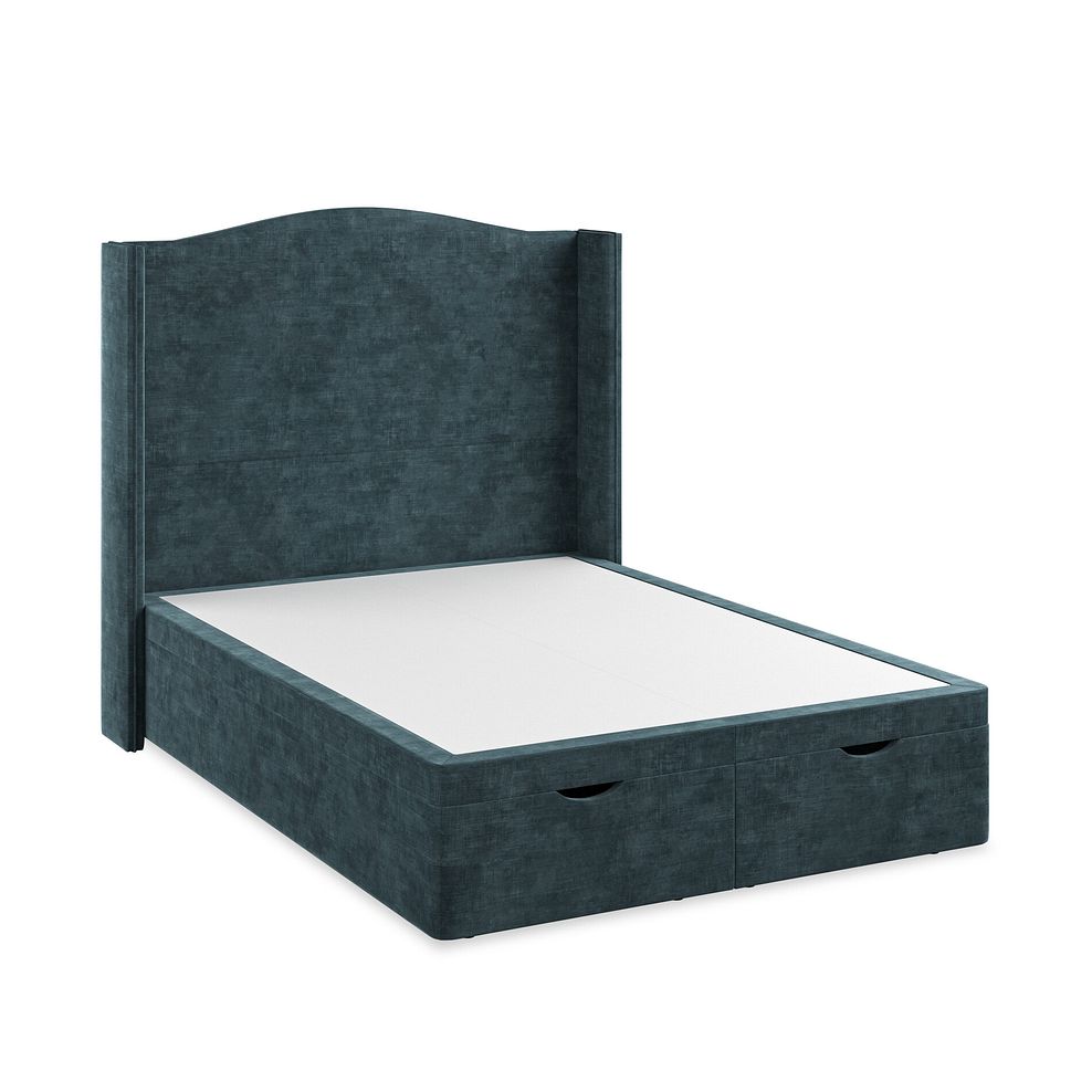 Eden Double Ottoman Storage Bed with Winged Headboard in Heritage Velvet - Airforce 2