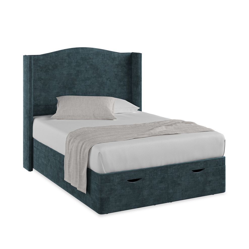Eden Double Ottoman Storage Bed with Winged Headboard in Heritage Velvet - Airforce 1